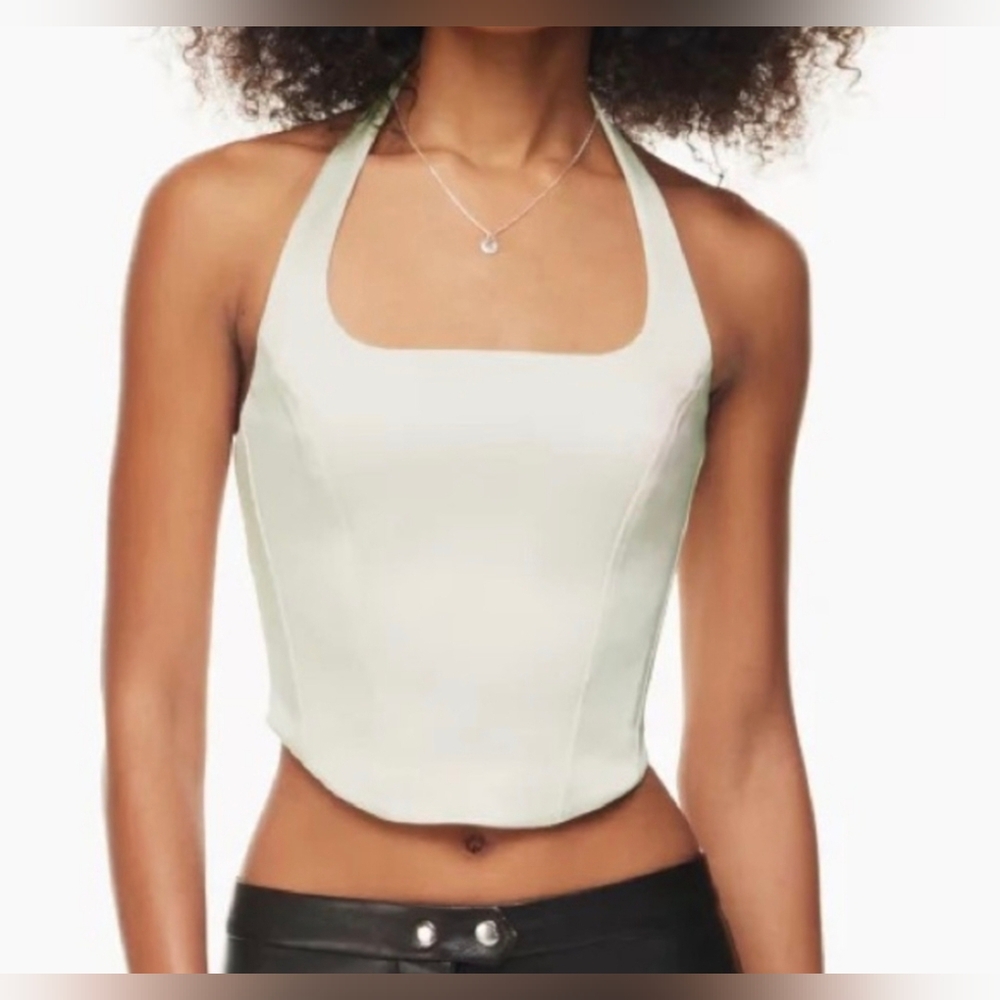 NWT Wilfred Dusk Halter Top from Aritzia in light birch/white, XS